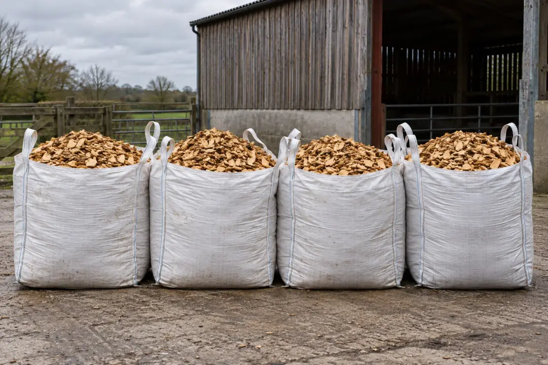 Bulk bags of wood chip ready for delivery to Preston